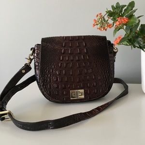 Brahmin Pecan Melbourne croc-embossed leather  Cross Body Bag,Brown